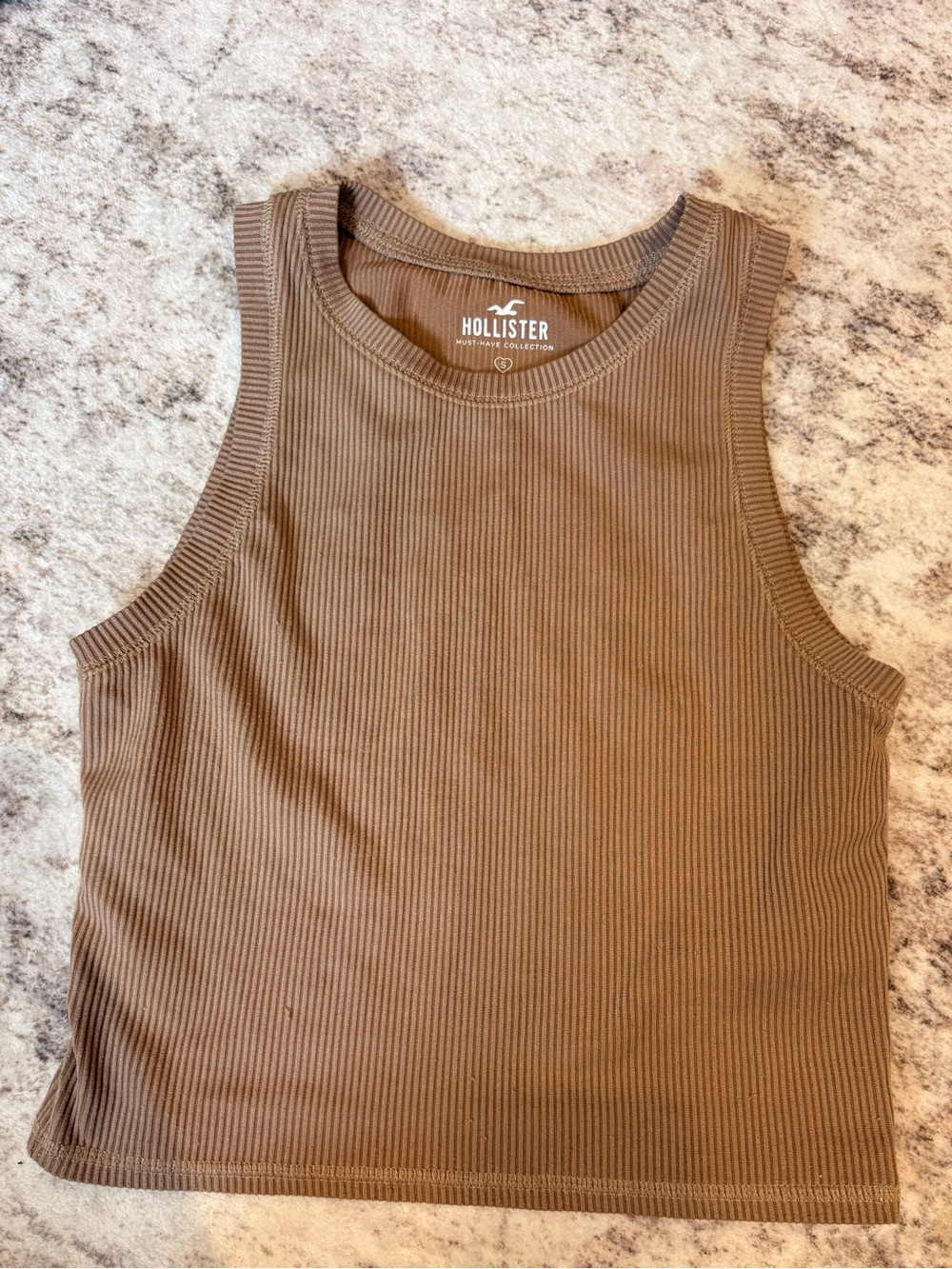 Hollister Ribbed Cropped Tank - Taupe Brown